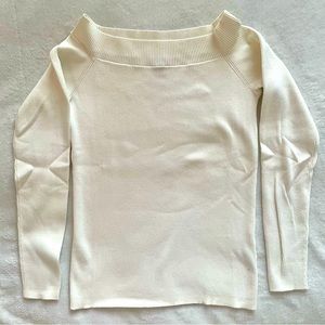 Cream Off Shoulder Ribbed Sweater